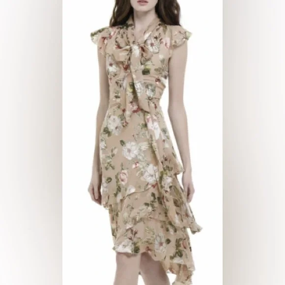 Alice + Olivia Lavenia Floral Tiered Ruffle Midi Dress size 4 - Picture 4 of 8